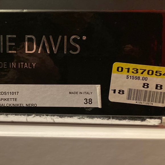 RUTHIE DAVIS Black Spikette Platform Peep-Toe Swarovski Detail Heel, sz 38 - Picture 7 of 7